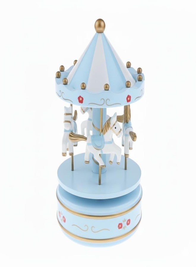 OM KRAFT Cake Topper Carousel Horse Music Box - Rotating Musical Merry Go Round Toy for Kids & Home Décor | Elegant Birthday Gift, Anniversary & Christmas Present (Blue & White) - Image 1